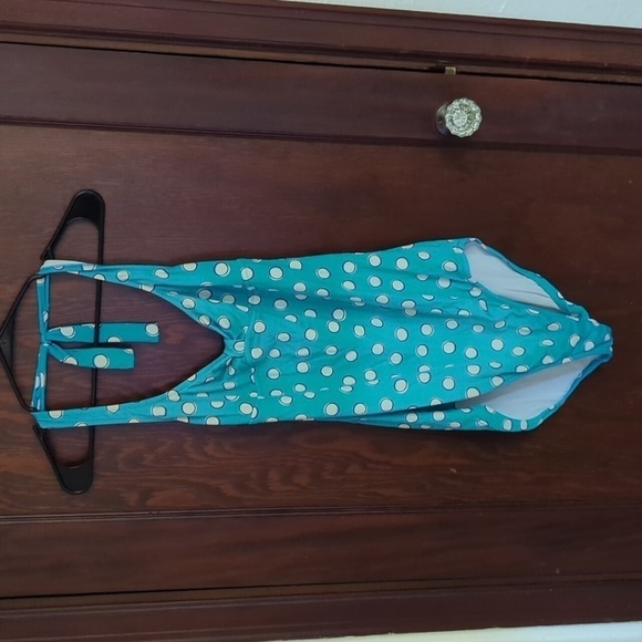 J. Crew Blue with White Polka Dot Halter One Piece Swimsuit Size 14 - Picture 1 of 10
